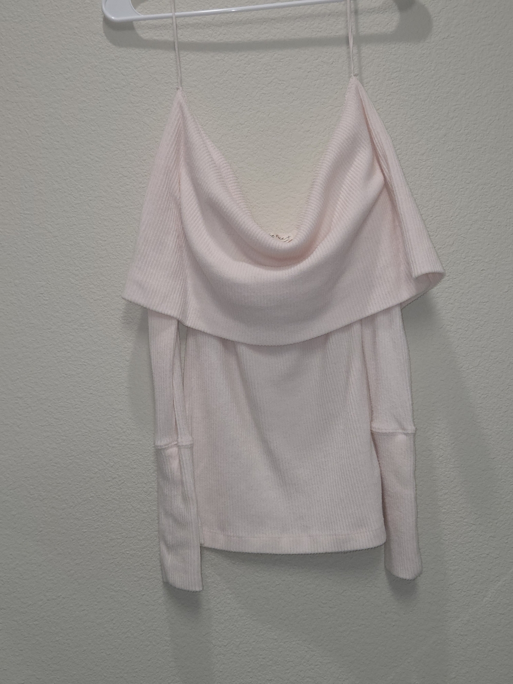Women's Off-Shoulder Cowl Neck Sweater - Light Pink